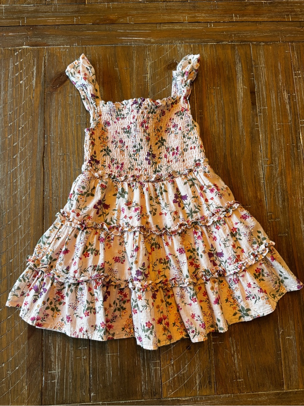 Gymboree Cream Floral Ruffle Sundress with Pink & Purple Accents